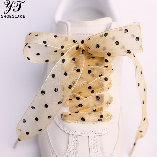 2.5cm Wide Champagne Polka Dot Mesh Shoelaces