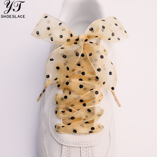 2.5cm Wide Champagne Polka Dot Mesh Shoelaces
