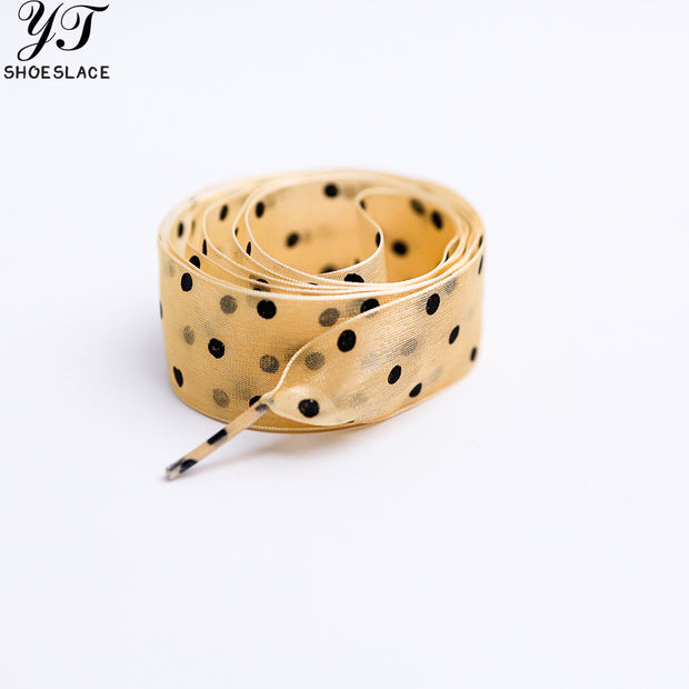 2.5cm Wide Champagne Polka Dot Mesh Shoelaces