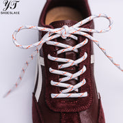 White multi-color patchwork round toe sneakers with shoelaces