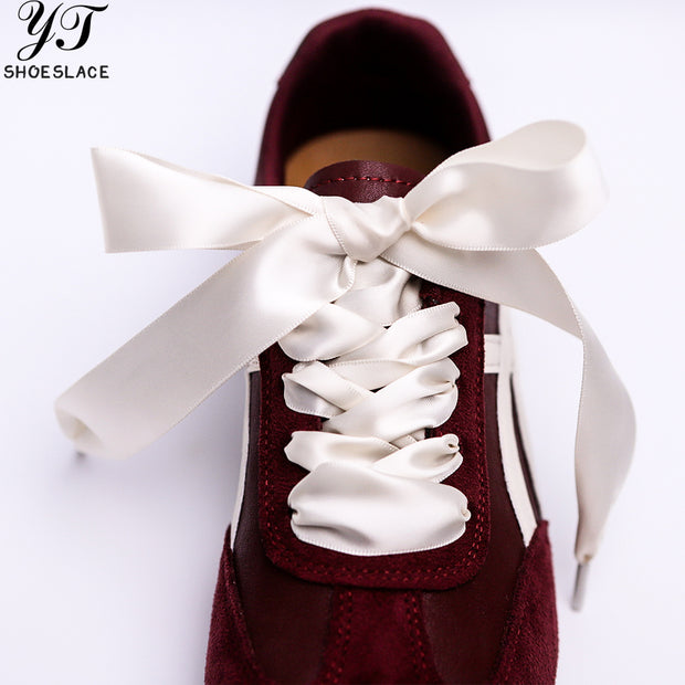 25MM Wide Ivory White Satin Formal Shoelaces for Wedding Shoes, Boots & Sneaker