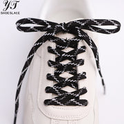 Durable black and white woven flat shoelaces