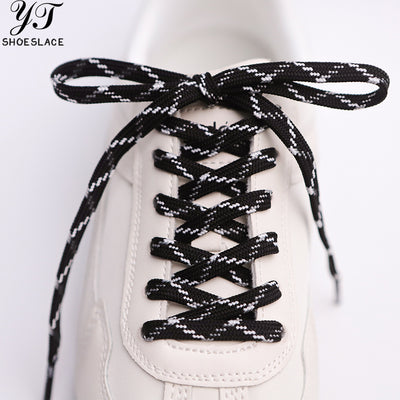 Durable black and white woven flat shoelaces