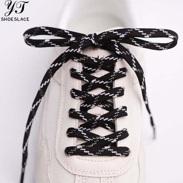 Durable black and white woven flat shoelaces