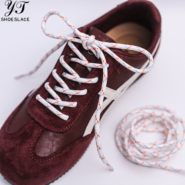 White multi-color patchwork round toe sneakers with shoelaces