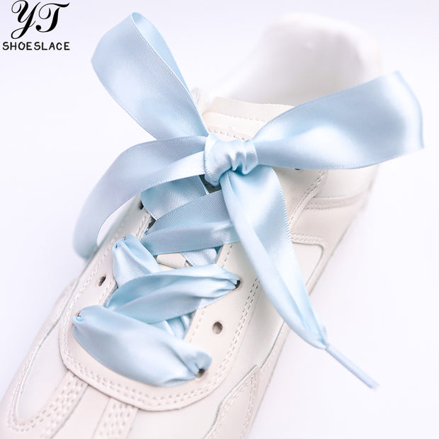 Custom-made sky blue satin ribbon shoelaces