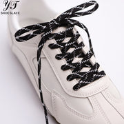 Durable black and white woven flat shoelaces