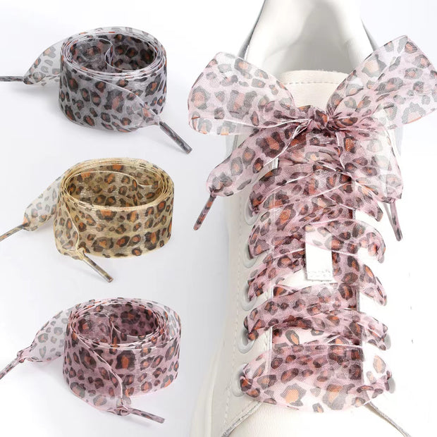 25MM Mesh leopard print shoelaces suitable for sneakers and boots