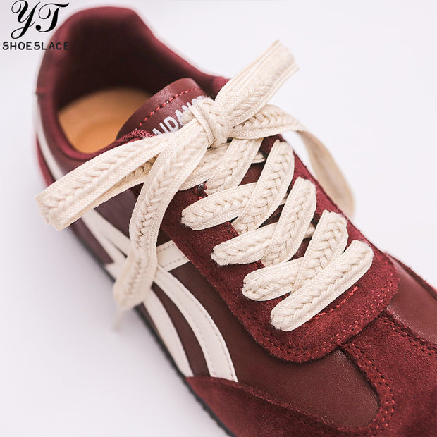 Ivory-colored woven cotton flat shoelaces  1 pair