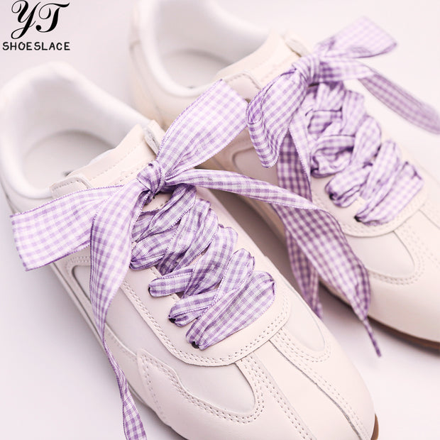 Women's purple 2.5-width checkered polyester shoelaces