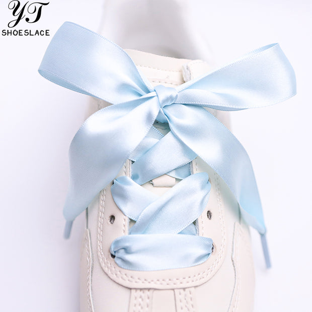 Custom-made sky blue satin ribbon shoelaces