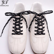 Durable black and white woven flat shoelaces