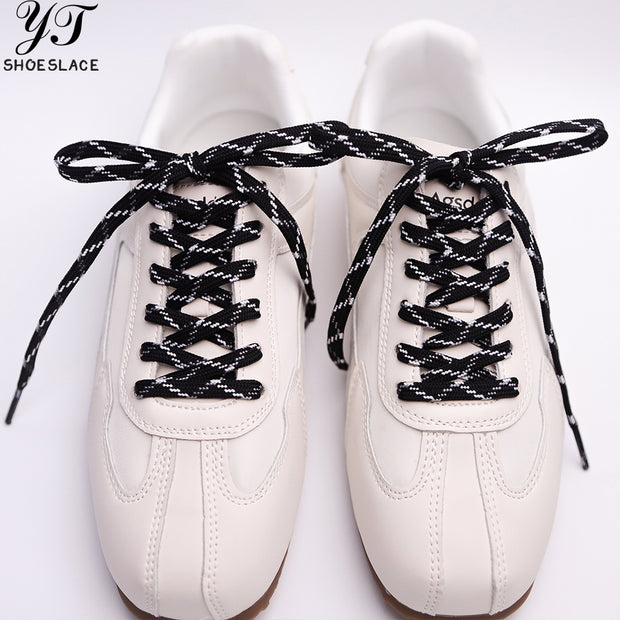 Durable black and white woven flat shoelaces