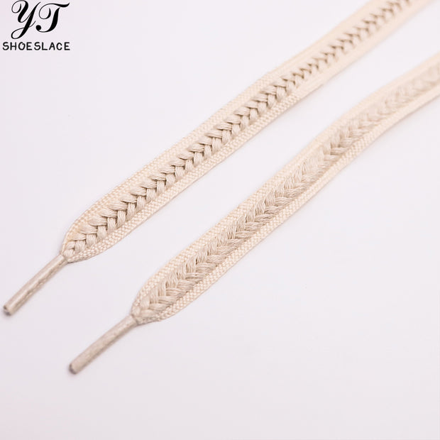 Ivory-colored woven cotton flat shoelaces  1 pair
