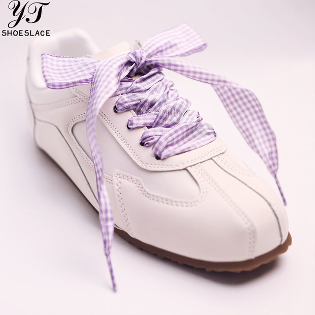 Women's purple 2.5-width checkered polyester shoelaces