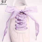 Women's purple 2.5-width checkered polyester shoelaces