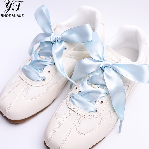 Custom-made sky blue satin ribbon shoelaces