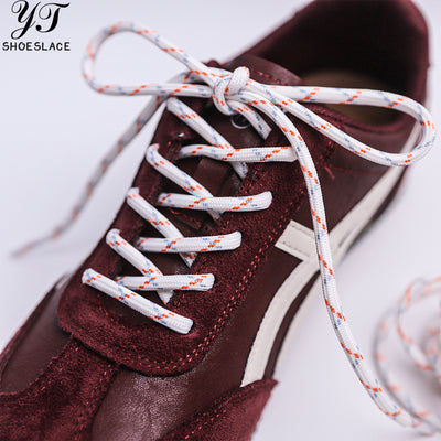 White multi-color patchwork round toe sneakers with shoelaces
