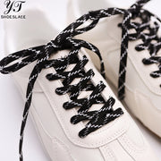 Durable black and white woven flat shoelaces