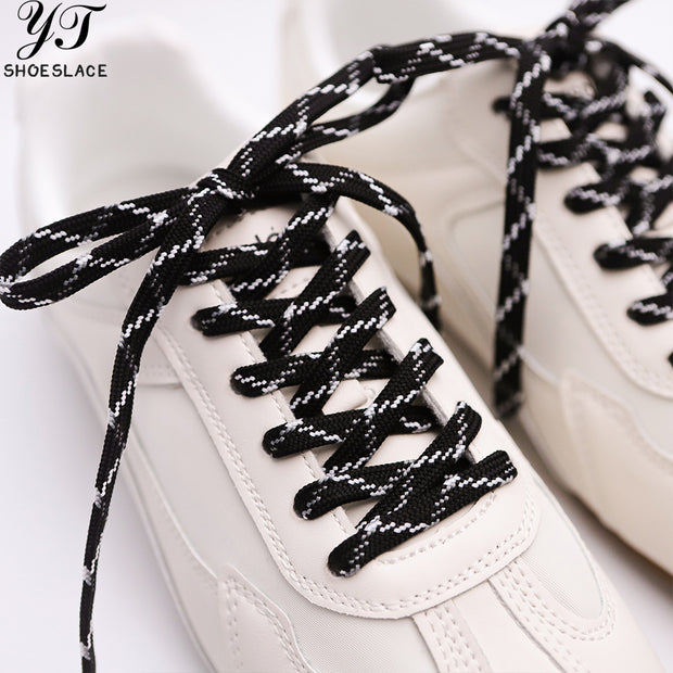 Durable black and white woven flat shoelaces