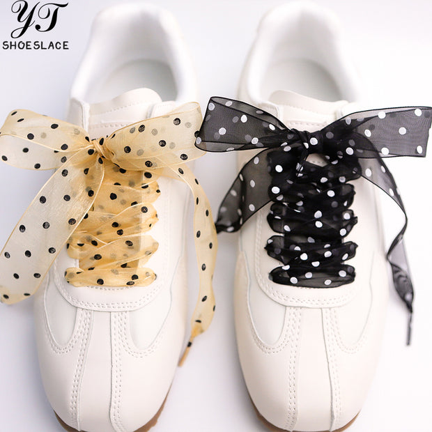 2.5cm Wide Champagne Polka Dot Mesh Shoelaces