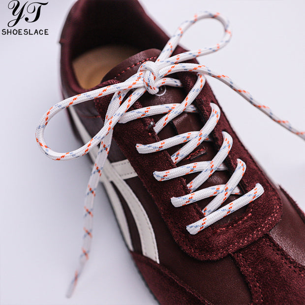 White multi-color patchwork round toe sneakers with shoelaces