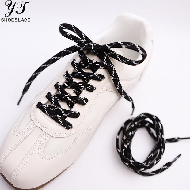 Durable black and white woven flat shoelaces