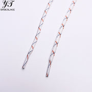 White multi-color patchwork round toe sneakers with shoelaces