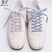 1 pair of two-tone interwoven polyester flat shoelaces