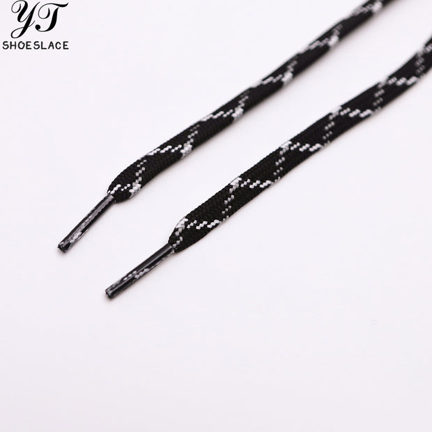 Durable black and white woven flat shoelaces