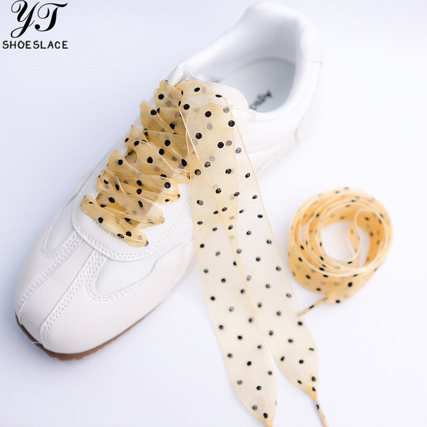 2.5cm Wide Champagne Polka Dot Mesh Shoelaces
