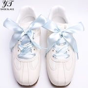 Custom-made sky blue satin ribbon shoelaces